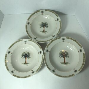 Gibson Everyday Bowls 9 Inch‎ Bahama Palm Tree Serving Lot of 3 Cereal Soup